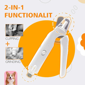 2 in 1 pet nail trimmer with clipper and built in grinder for safe and smooth nail grooming