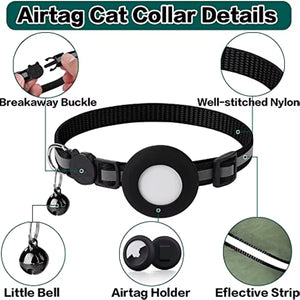 Reflective Airtag cat collar with bell, secure Apple AirTag holder, perfect for pet safety