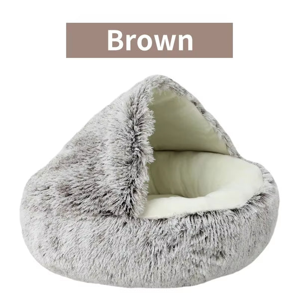 Cozy Brown Plush sleeping bed suitable for cats and small dogs up to 7.5kg, providing warmth and comfort