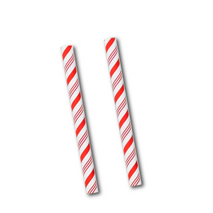 Two red and white striped straws on a white background