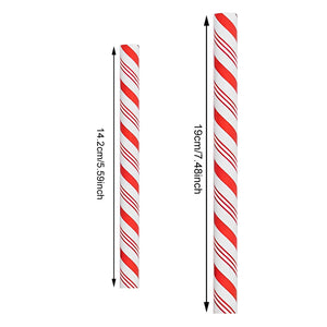 Two candy cane-shaped objects with measurements on a white background