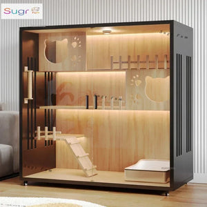 Modern Simple Solid Wood Cat Cages Indoor Cat House Light Luxury Large Free Space Movable Cages for Cats Villa Pet Cage for Home