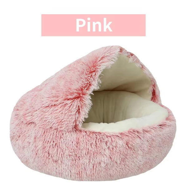 Cozy Pink Plush sleeping bed suitable for cats and small dogs up to 7.5kg, providing warmth and comfort