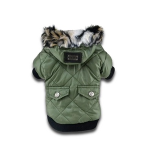Premium Pet Jacket with Fur-Trimmed Hood - Korean-Style Button-Up Coat | Luxury Dog Jacket