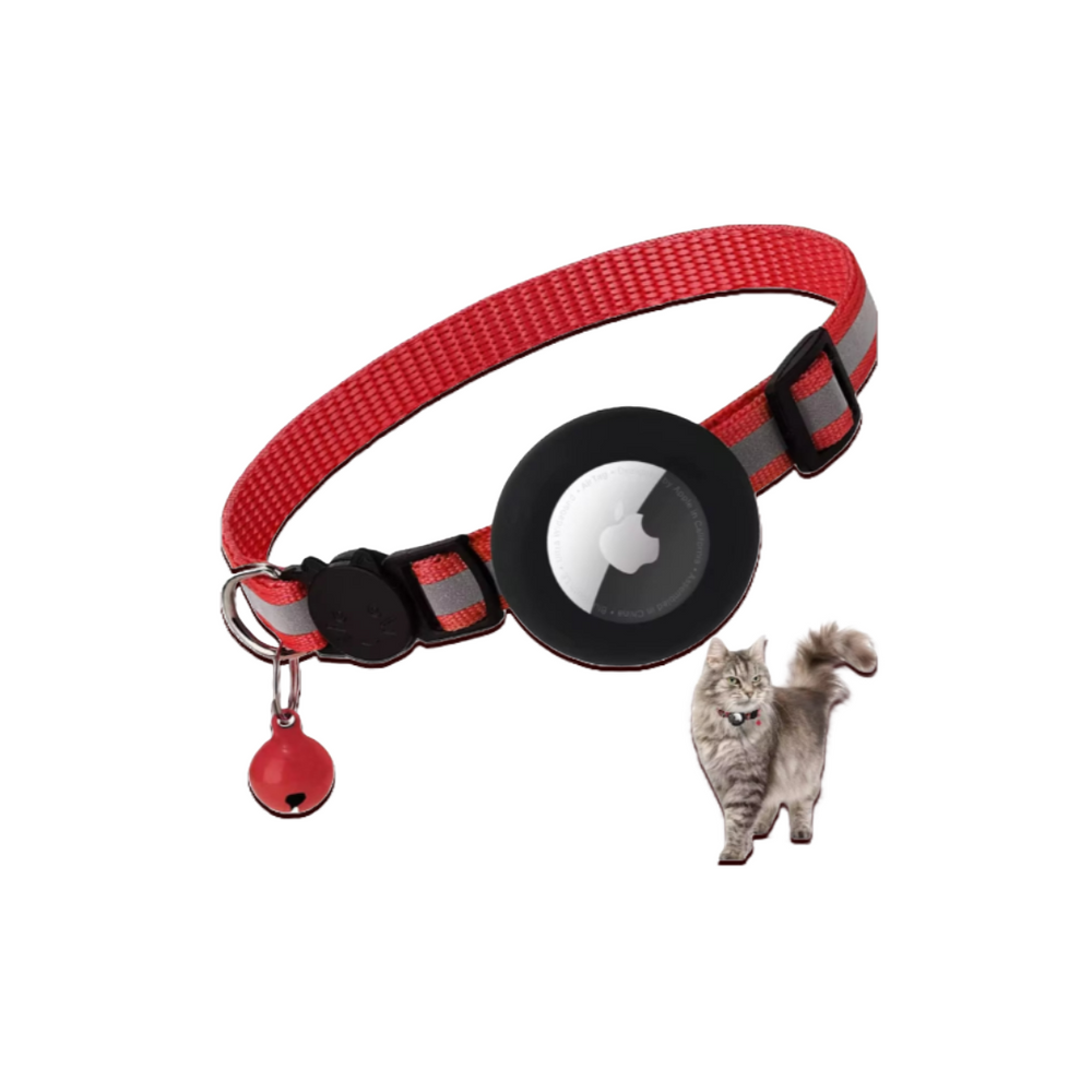 Reflective Airtag cat collar with bell, secure Apple AirTag holder, perfect for pet safety