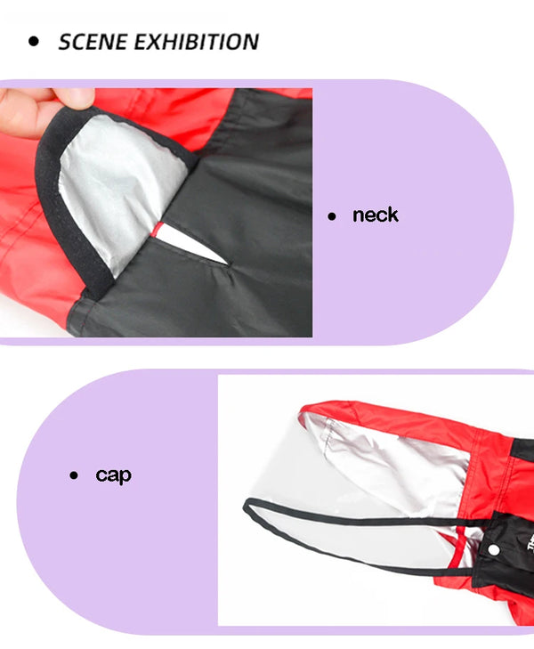 Dog raincoat construction detail - neck opening and hood attachment