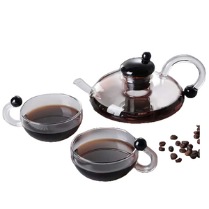 Glass Filtration Teapot Set with Matching Cups - Borosilicate Glass Tea Set for Loose Leaf Tea Brewing