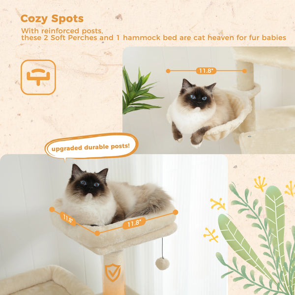 Large Cat Tree for Indoor Cats, Multi-Level Cat Tower with Scratching Posts, Padded Perches, Plush Cat Condo, Cat Accessories
