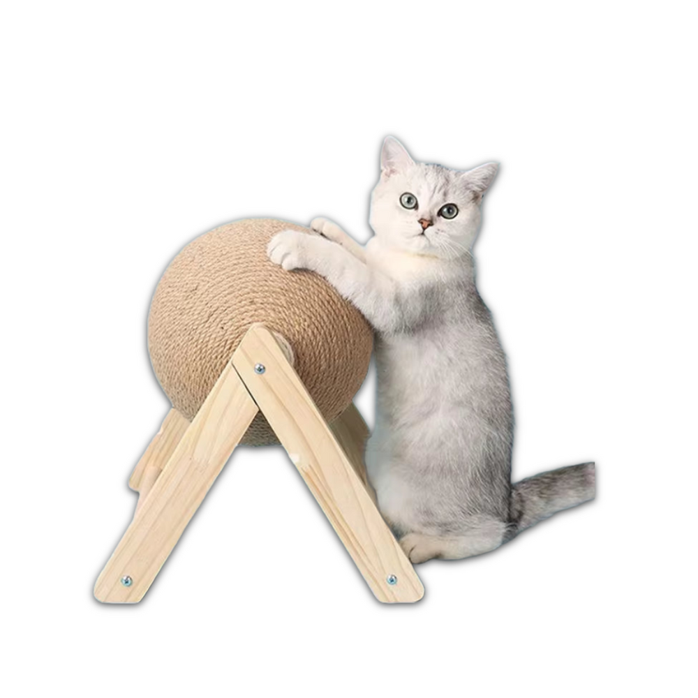 Scandinavian design wooden cat scratching ball with hemp rope
