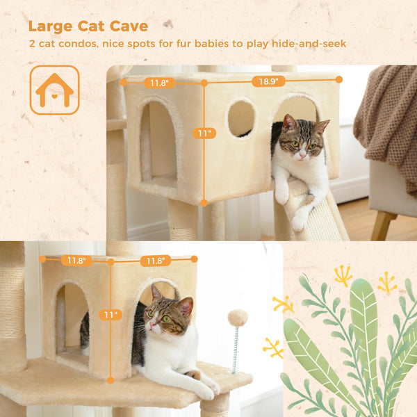 Large Cat Tree for Indoor Cats, Multi-Level Cat Tower with Scratching Posts, Padded Perches, Plush Cat Condo, Cat Accessories