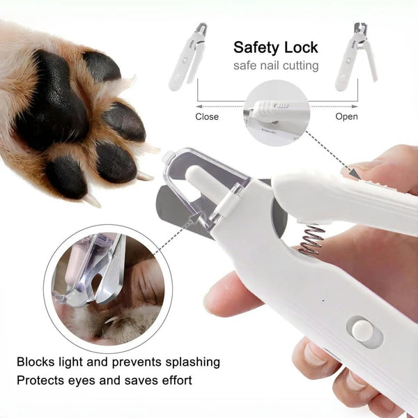 Pet nail trimmer safety lock and precision blade designed for safe and controlled nail cutting for cats and dogs