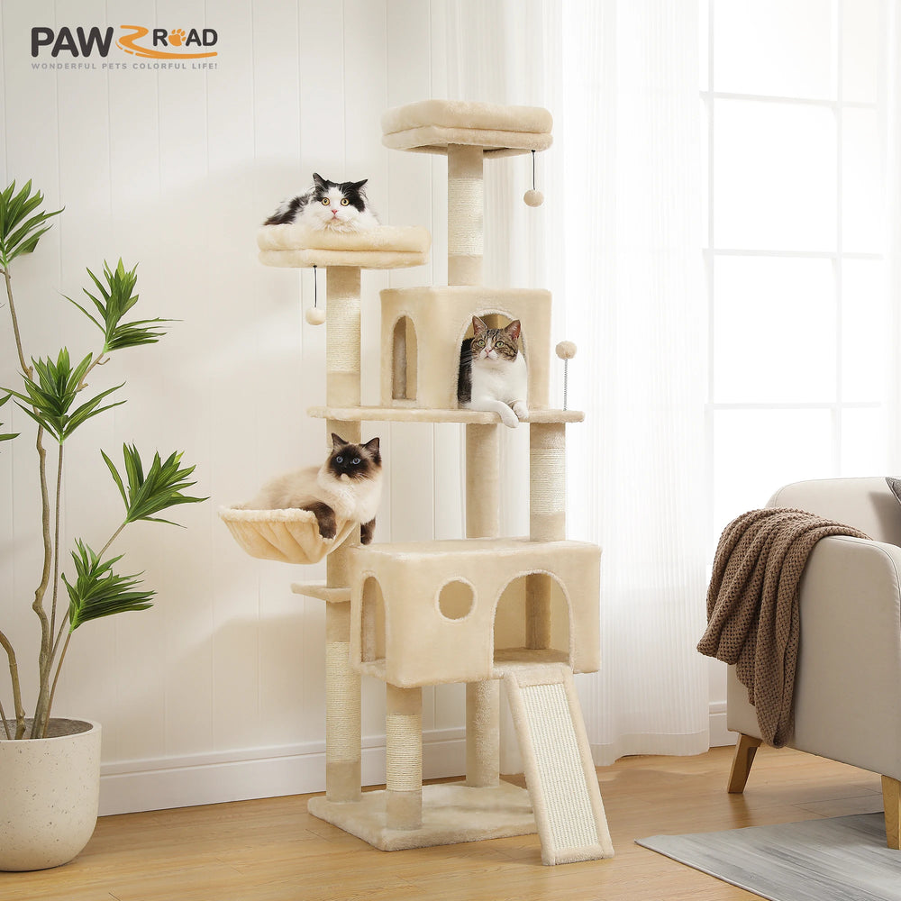 Large Cat Tree for Indoor Cats, Multi-Level Cat Tower with Scratching Posts, Padded Perches, Plush Cat Condo, Cat Accessories