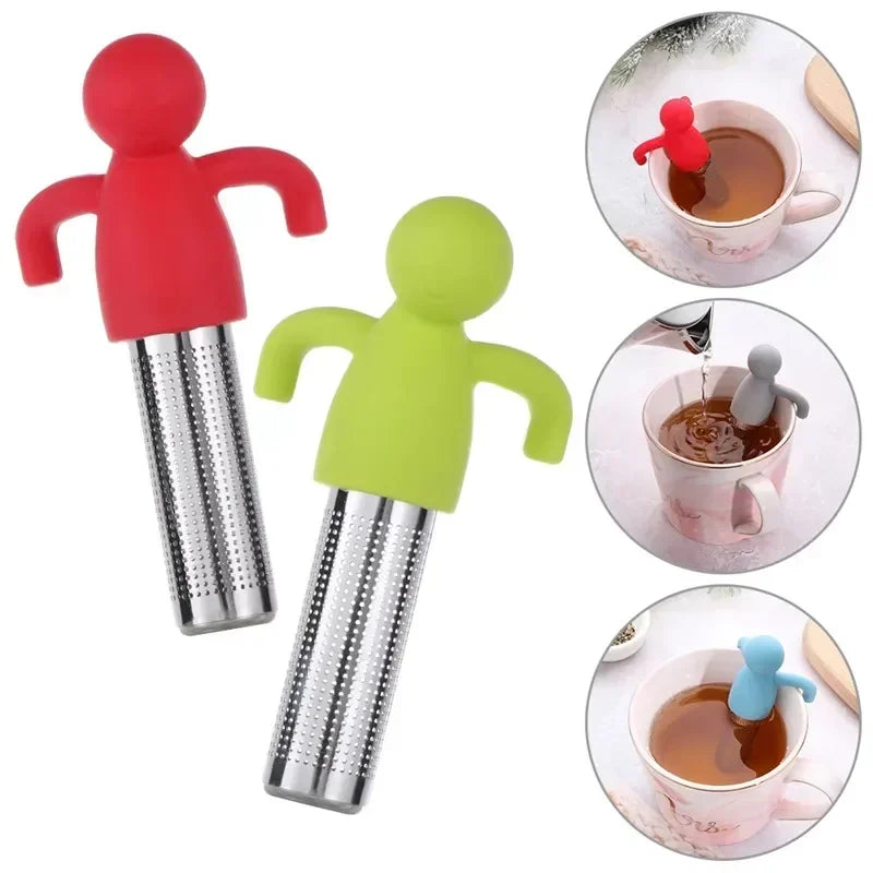 2-Pieces Reusable Tea Infuser Set - Cute Little Man Design - Ultra Fine Mesh Tea Strainer