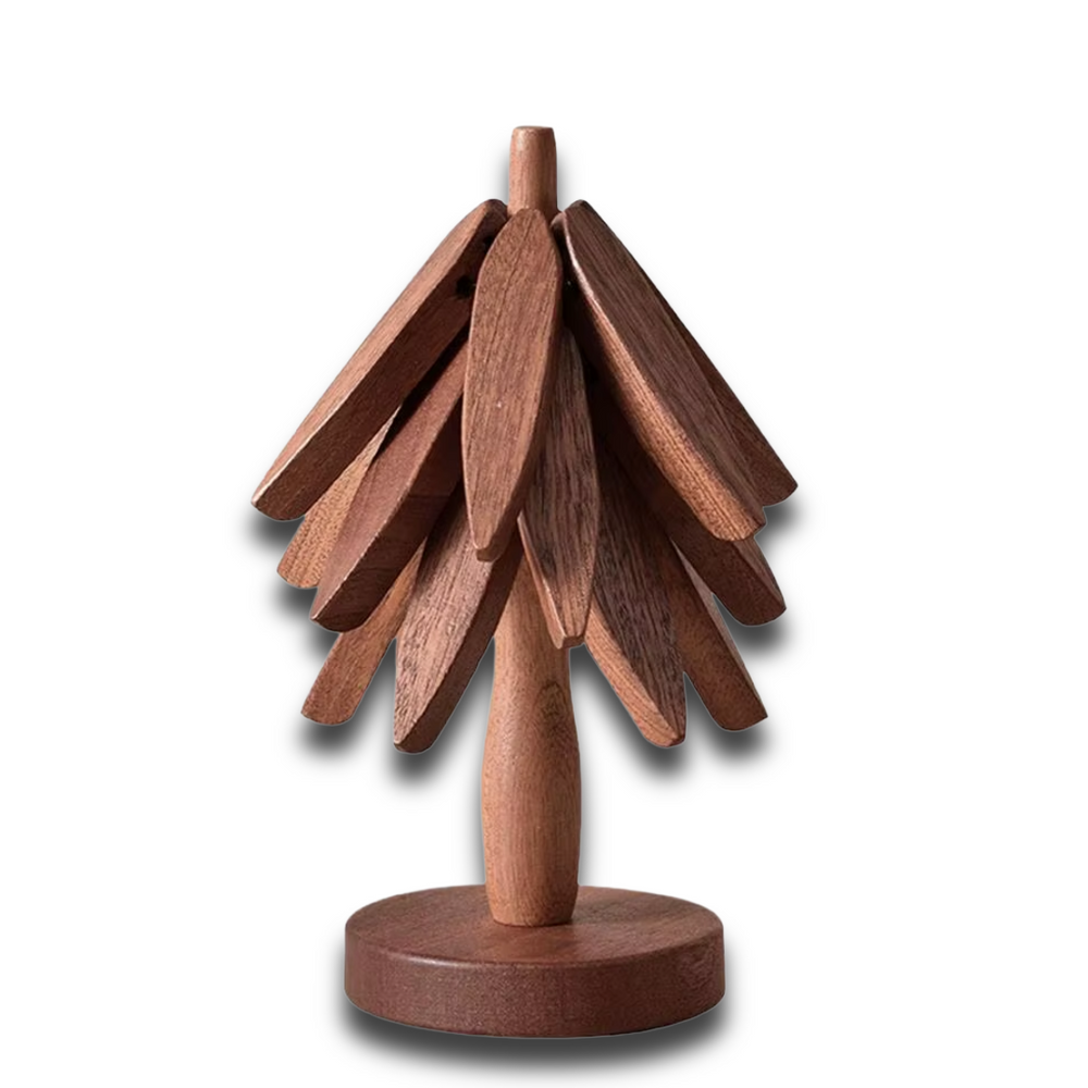Wooden tree coaster set with heat-resistant handcrafted design