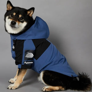 Shiba Inu wearing MINISO waterproof dog jacket - navy blue black color option