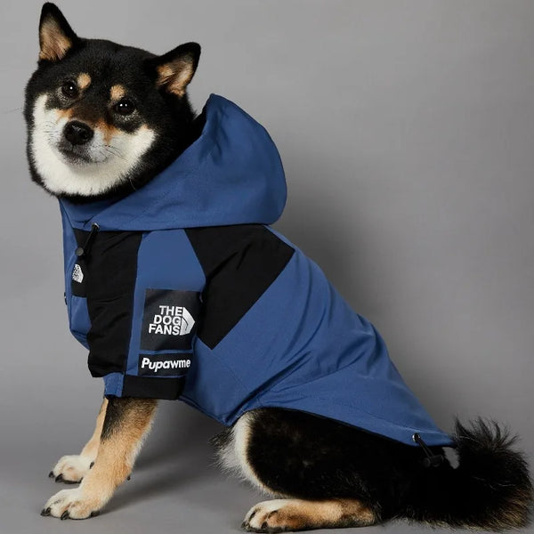Shiba Inu wearing MINISO waterproof dog jacket - navy blue black color option