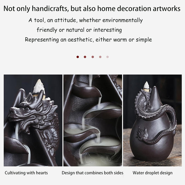 Dragon-shaped ceramic backflow incense burner creating mesmerizing smoke effect