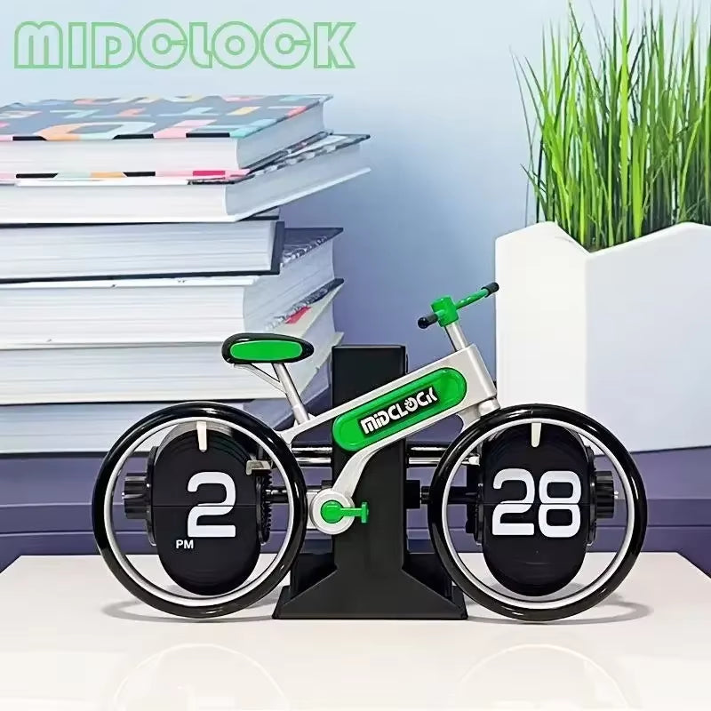 Retro bicycle flip clock with vintage design for desktop time display
