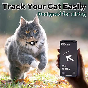 Reflective Airtag cat collar with bell, secure Apple AirTag holder, perfect for pet safety