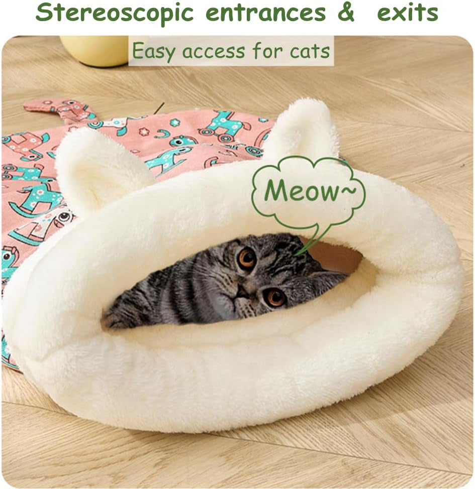 Plush velvet cat sleeping bag providing cozy winter warmth and comfort