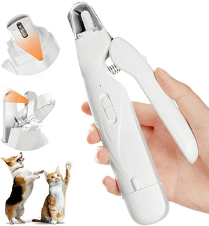 Safe pet nail trimmer with LED light and built-in grinder for cats and dogs